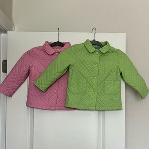 Vintage Talbots Kids Lot 2 Quilted Barn Coats Pink Green Lightweight Spring Sz 2